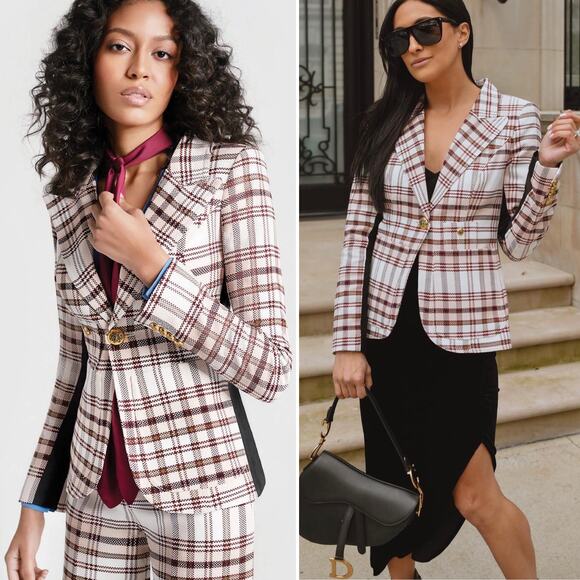 Smythe Jackets & Blazers - Smythe Patch Pocket Tuxedo Stripe Blazer Blush Plaid Check Pink Black Size 4